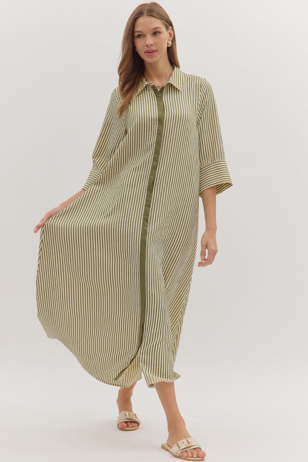 Striped 3/4 sleeve Midi dress