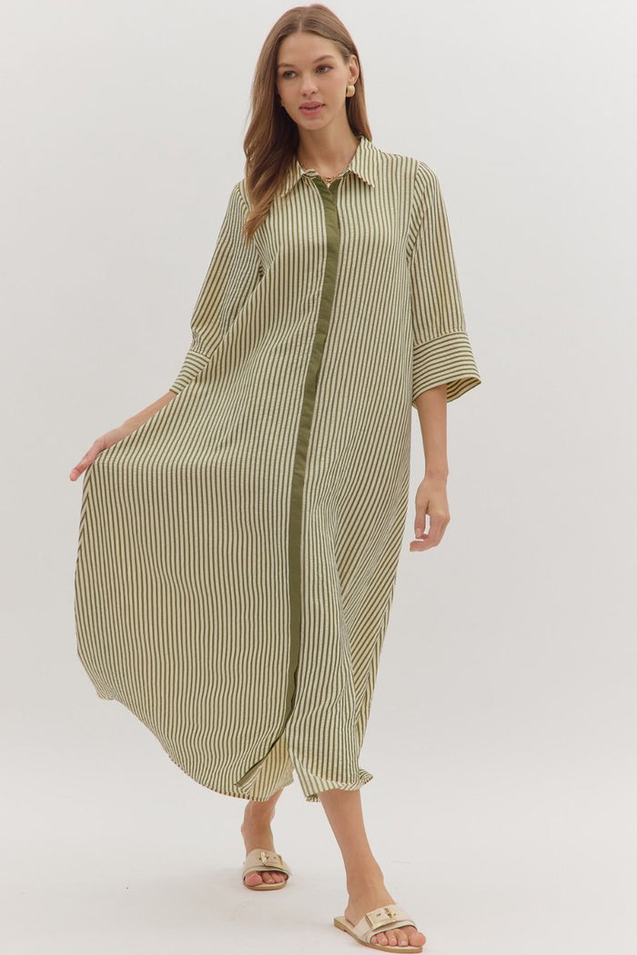 Striped 3/4 sleeve Midi dress