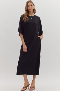 Solid short sleeve midi dress