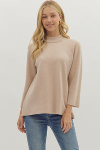 Solid mock neck 3/4 sleeve top