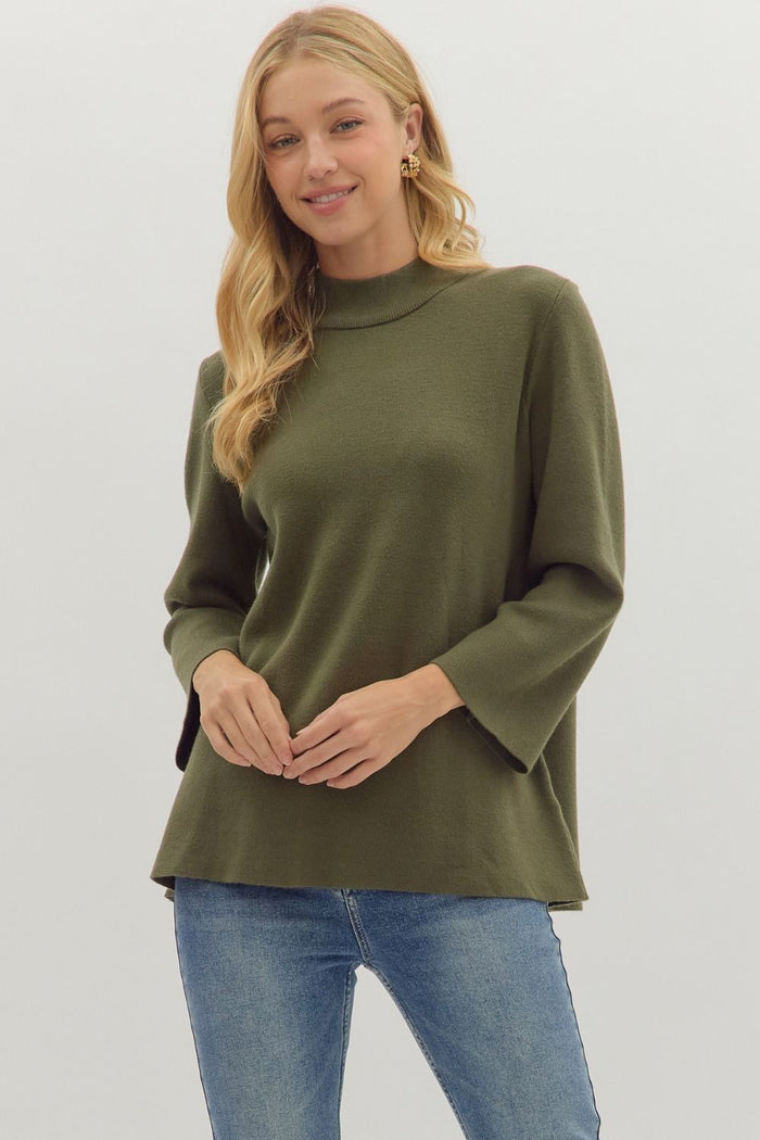 Solid mock neck 3/4 sleeve top