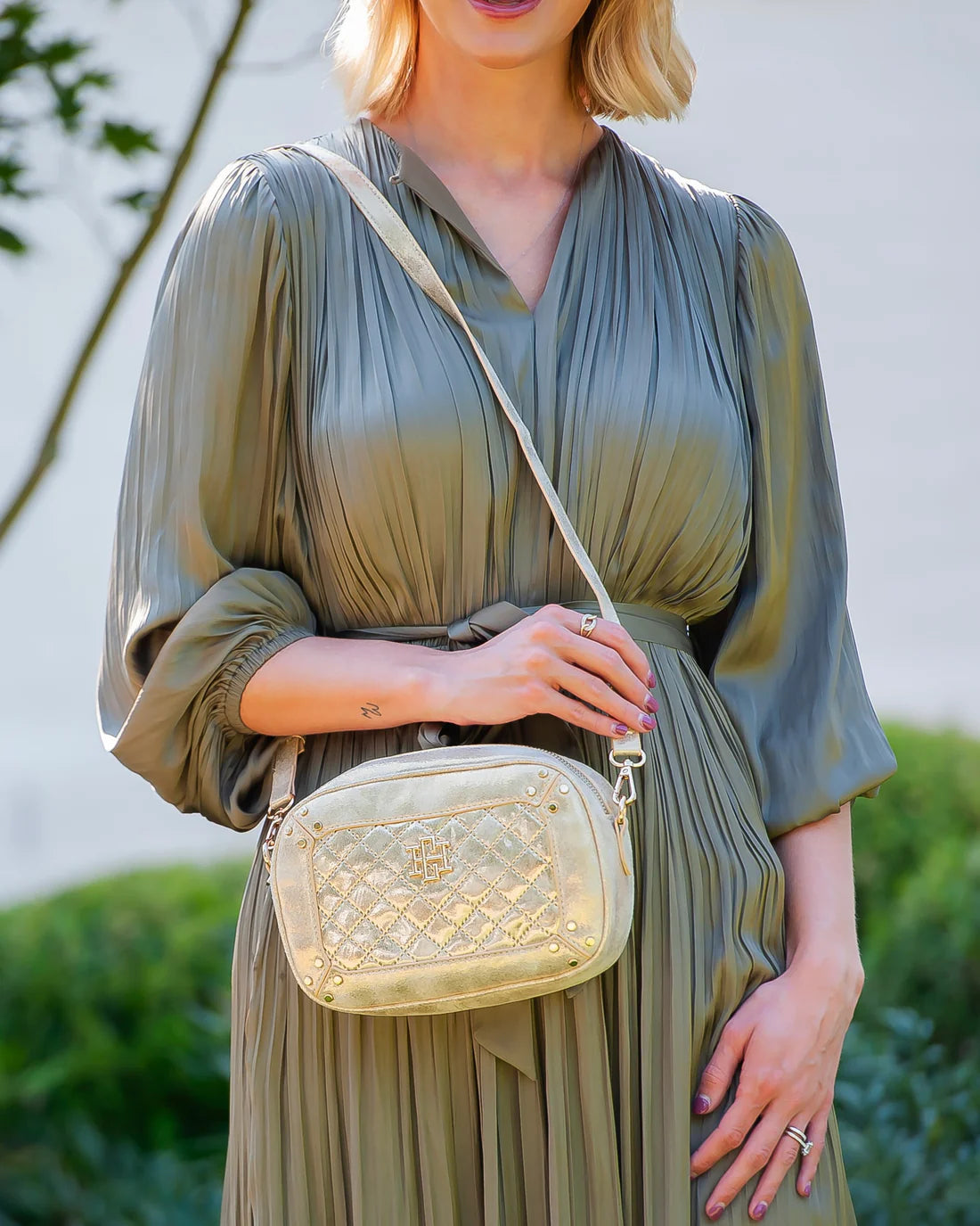 Caroline Hill Sloane Studded Crossbody Gold Shimmer