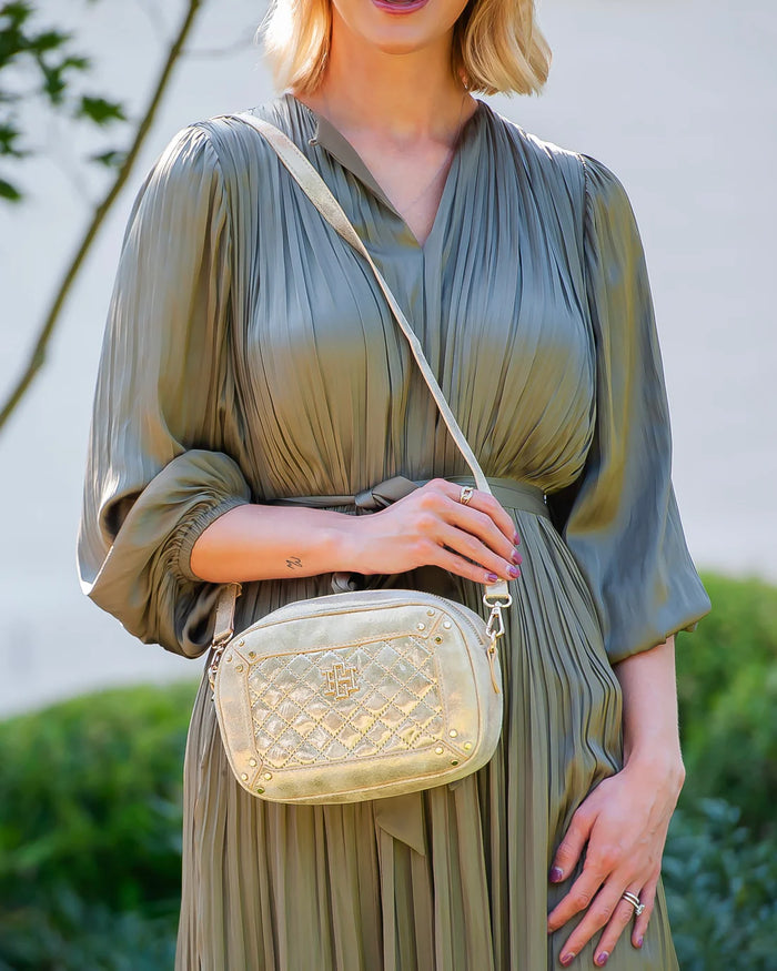Caroline Hill Sloane Studded Crossbody Gold Shimmer