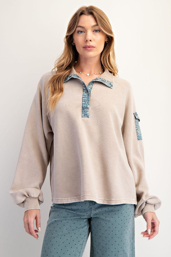 WASHED RIB TERRY PULLOVER