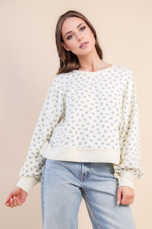 Oversized Floral Printed Casual Knit Top