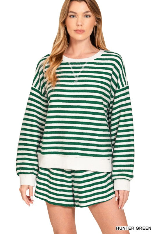 Striped Pullover & Shorts Set
