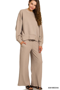 Ribbed Round Neck Pullover & Pants Set