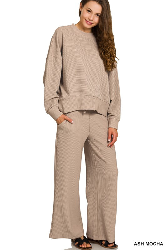Ribbed Round Neck Pullover & Pants Set