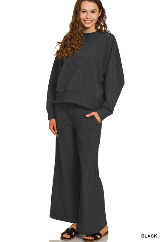 Ribbed Round Neck Pullover & Pants Set