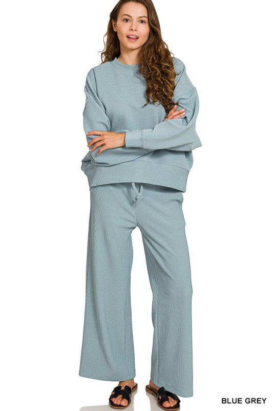 Ribbed Round Neck Pullover & Pants Set