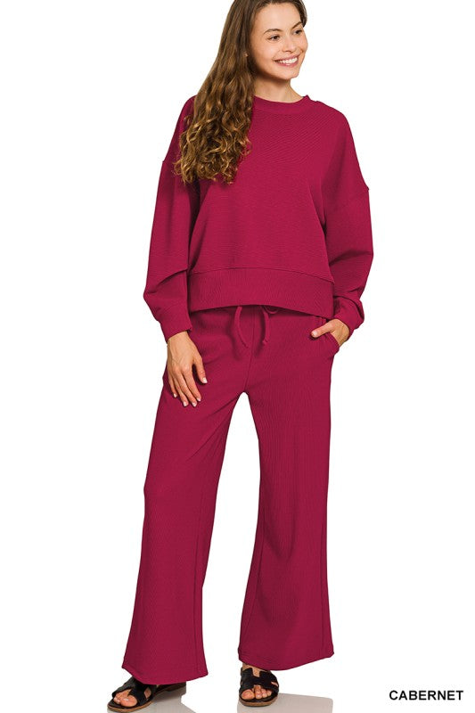 Ribbed Round Neck Pullover & Pants Set
