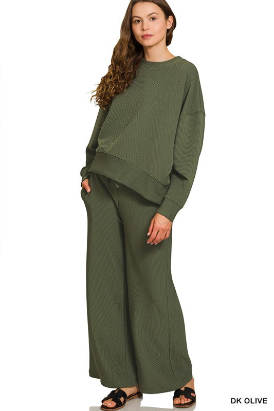 Ribbed Round Neck Pullover & Pants Set