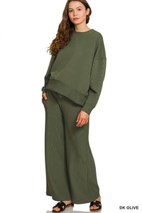 Ribbed Round Neck Pullover & Pants Set