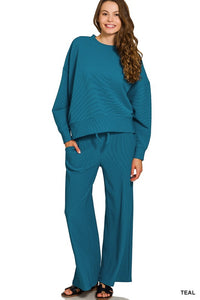 Ribbed Round Neck Pullover & Pants Set