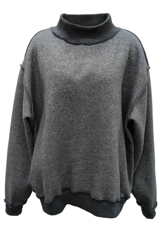 Solid reversible mock neck sweatshirt top