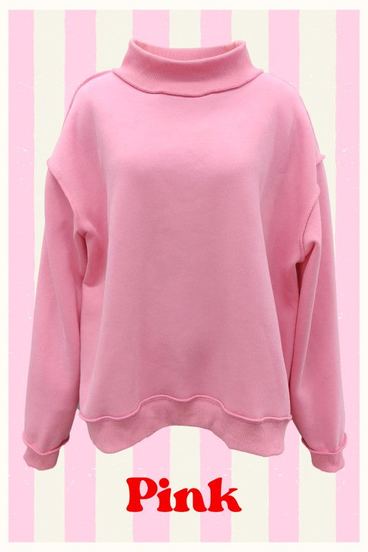 Solid reversible mock neck sweatshirt top