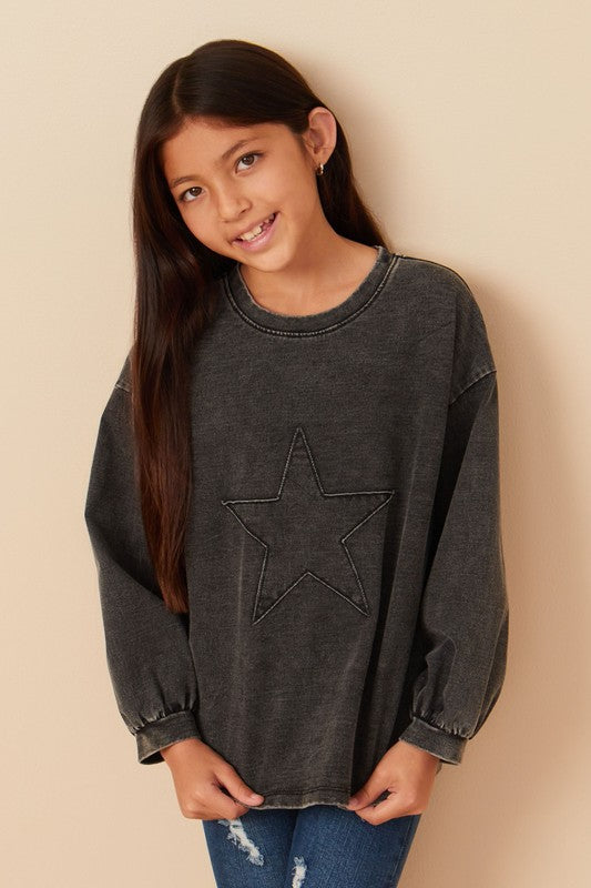 Girls Tonal Star Patch Washed Sweatshirt