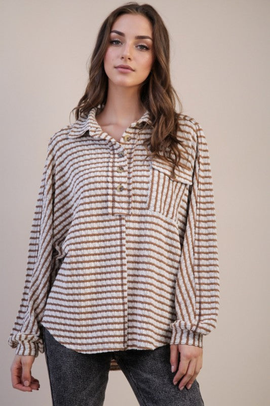 Oversized Textured Stripe Casual Knit Top