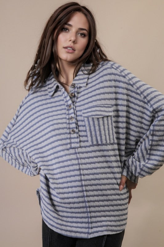 Oversized Textured Stripe Casual Knit Top