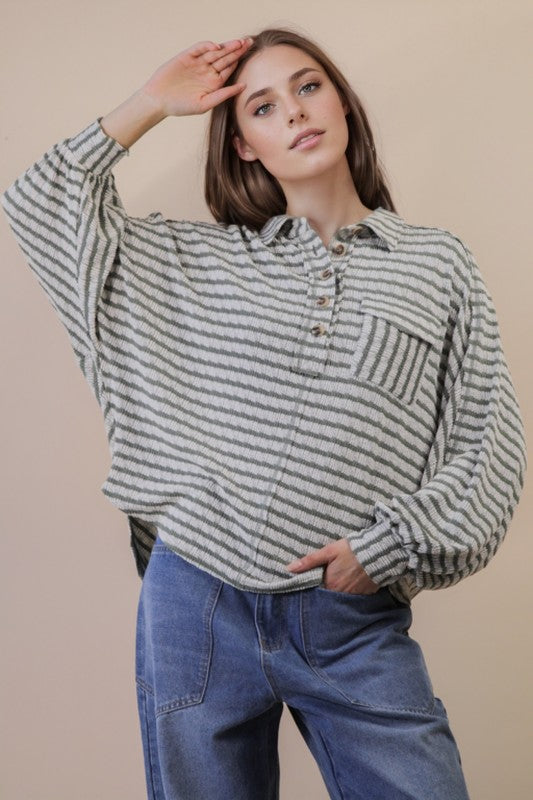 Oversized Textured Stripe Casual Knit Top