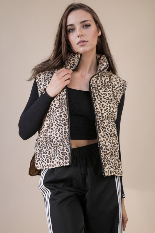 Solid & Leopard Puffer Padded Warm Vest