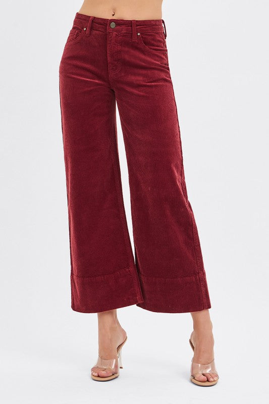 High Rise Crop Wide Corduroy Pants