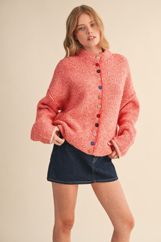 Striped Sweater Cardigan With Colorful Buttons