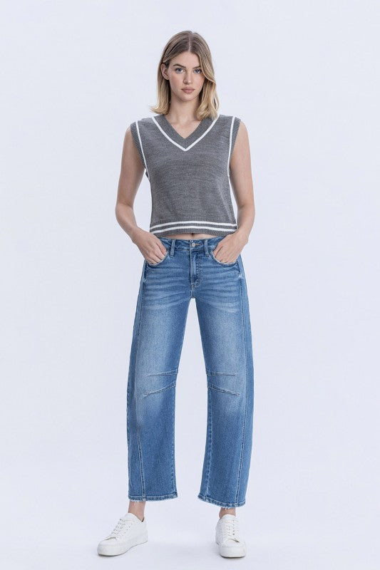 Vervet High Rise Medium Wash Crop Barrel Jeans