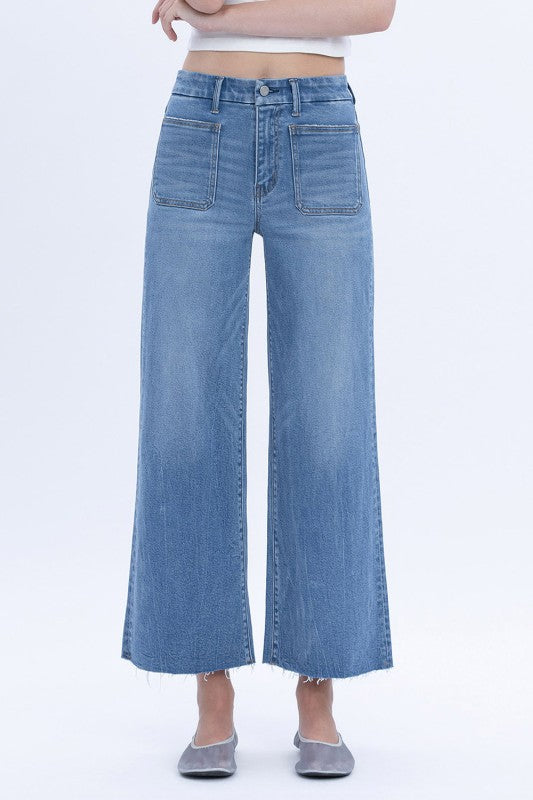 Vervet High Rise Comfort Waistband Crop Wide Jeans