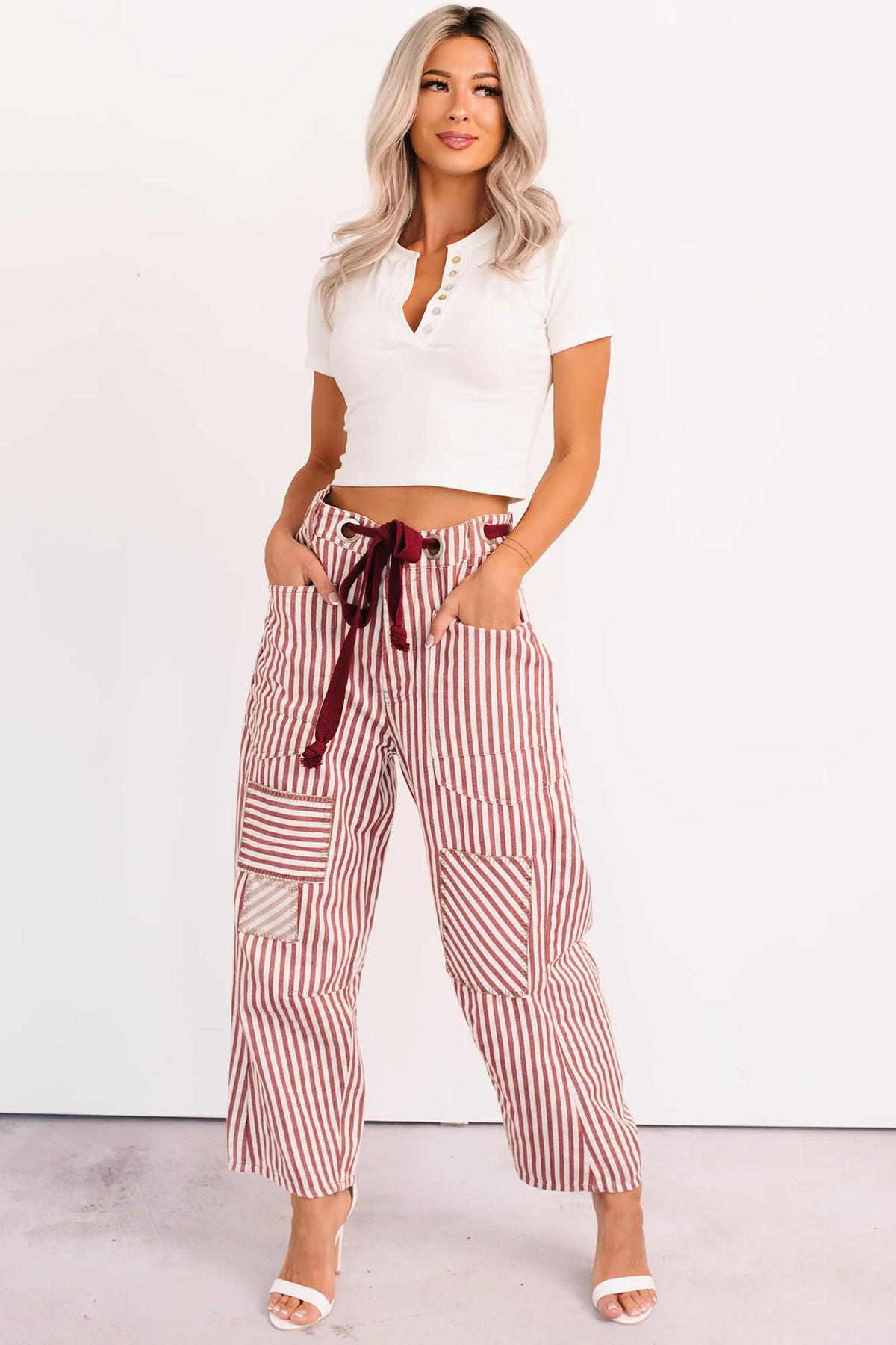 Striped Drawstring Barrel Pants