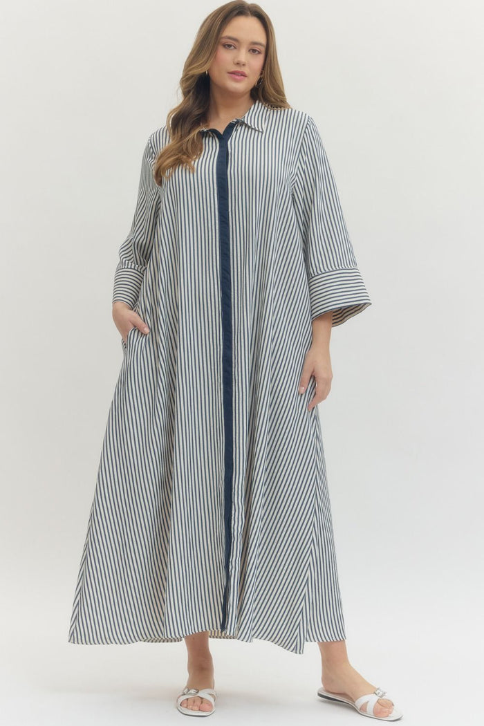 Striped 3/4 sleeve Midi dress