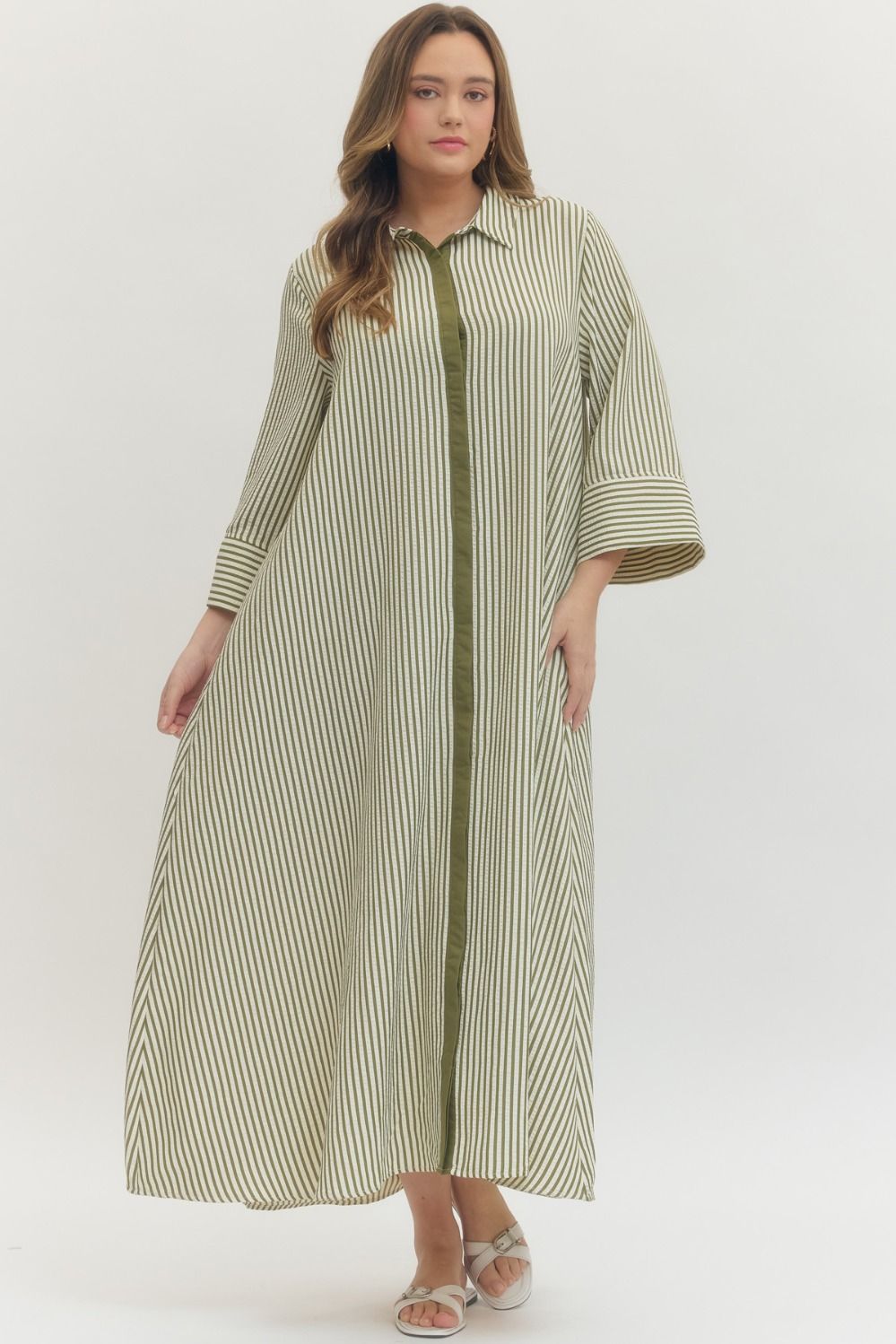 Striped 3/4 sleeve Midi dress