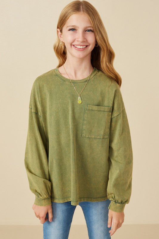 Girls Drop Shoulder Long Sleeve Knit T Shirt