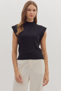 Solid mock neck sleeveless knit top