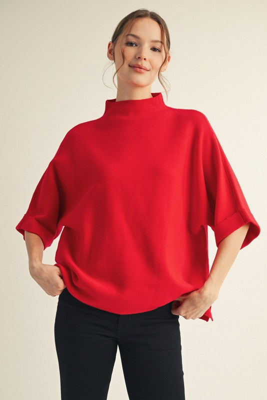 Mock Neck Soft Sweater Top