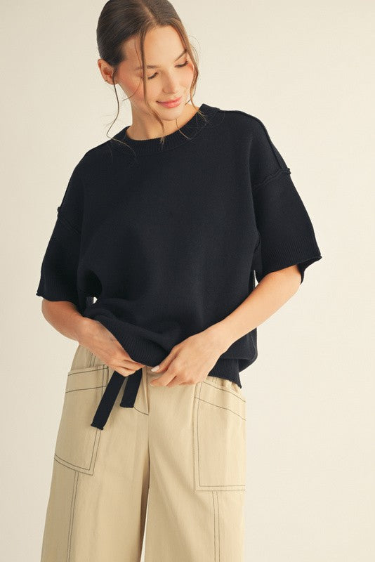 Raw Edge Accent Comfy Sweater Top