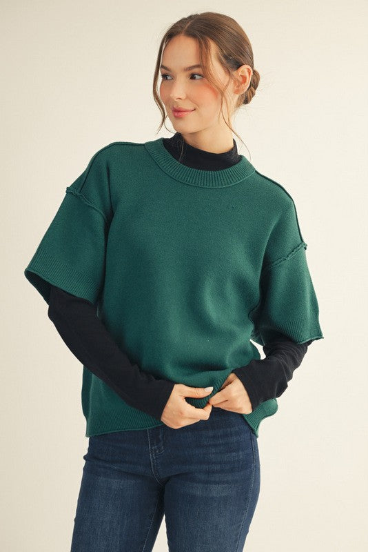 Raw Edge Accent Comfy Sweater Top