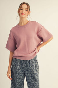 Raw Edge Accent Comfy Sweater Top