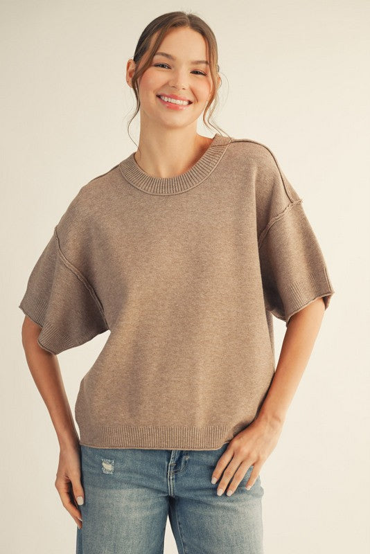 Raw Edge Accent Comfy Sweater Top