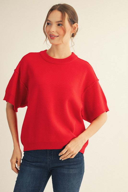 Raw Edge Accent Comfy Sweater Top