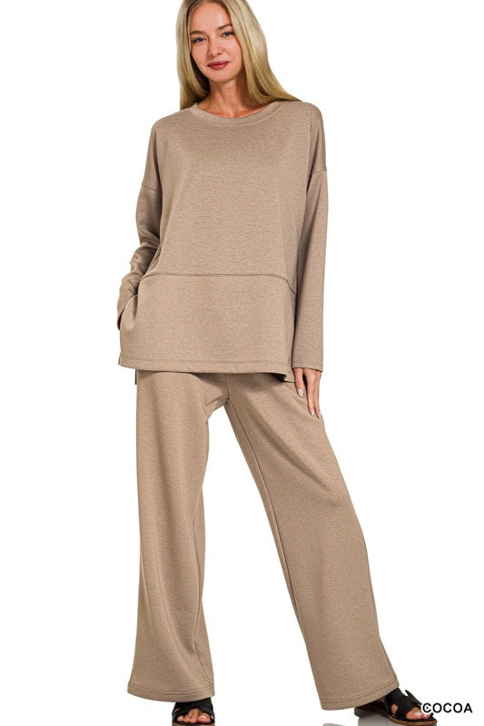 Scuba Side Slit Top & Pants Set