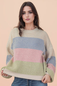 Oversized Color Block Knit Sweater Top