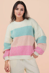 Oversized Color Block Knit Sweater Top