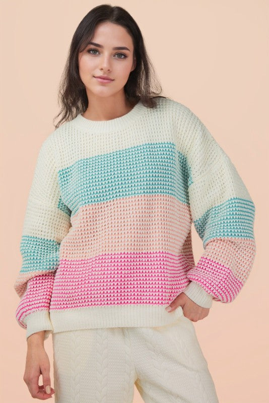 Oversized Color Block Knit Sweater Top