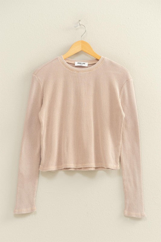 Mineral Wash Waffle Knit Long Sleeve Top
