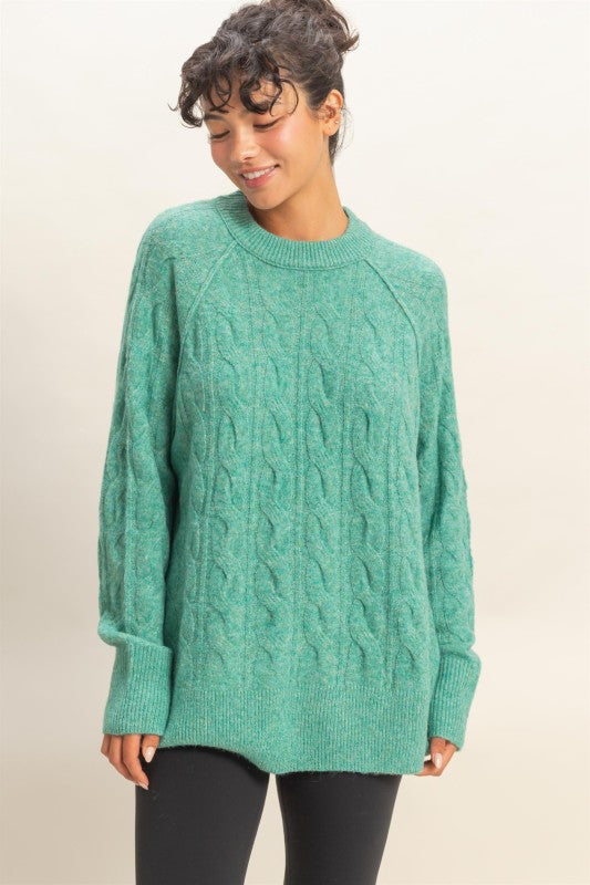 Crew Neck Cable Knit Sweater Pullover
