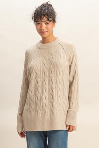 Crew Neck Cable Knit Sweater Pullover