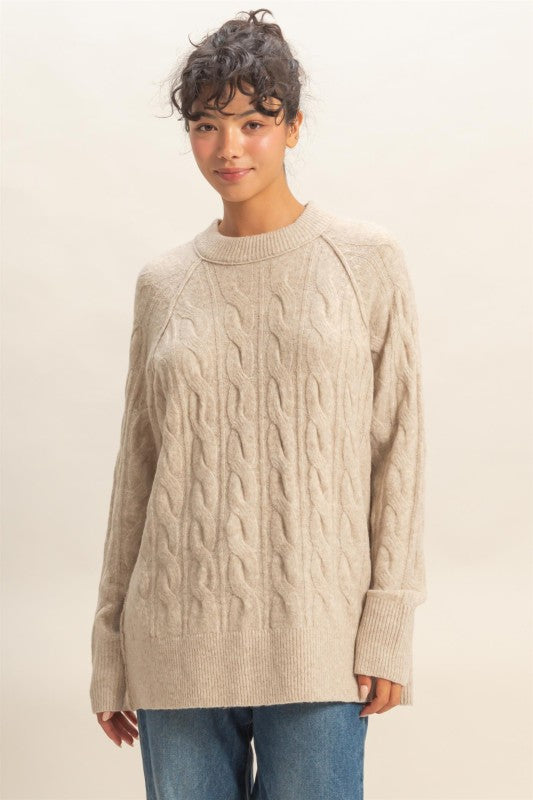 Crew Neck Cable Knit Sweater Pullover