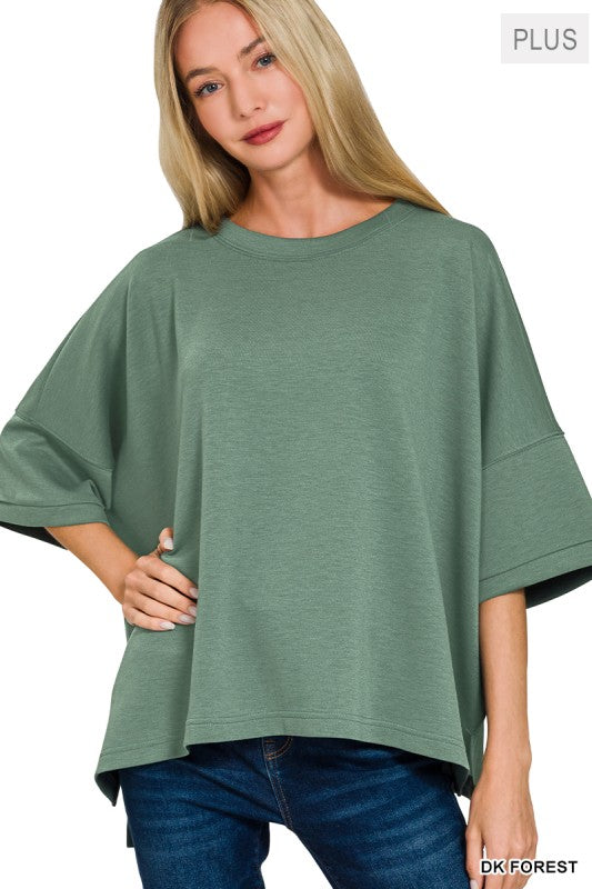 Plus Scuba Round Neck Top With Side Slits