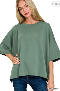 Plus Scuba Round Neck Top With Side Slits